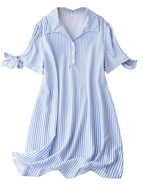 Fashion Striped Shirt Style Mini Dress Women