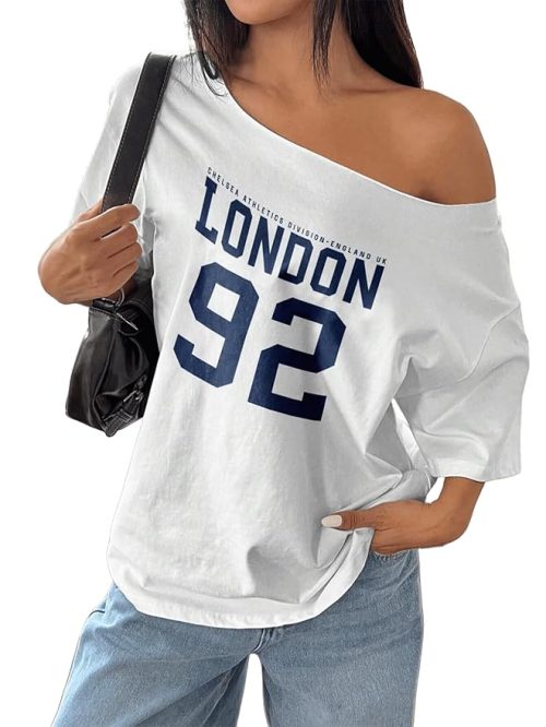 Oblique Shoulder T-Shirt Graphic Tees